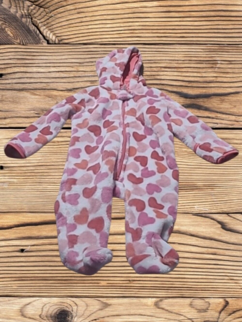BABY GIRL'S CUTIE PIE FLEECE HOODED HEART JUMPSUIT